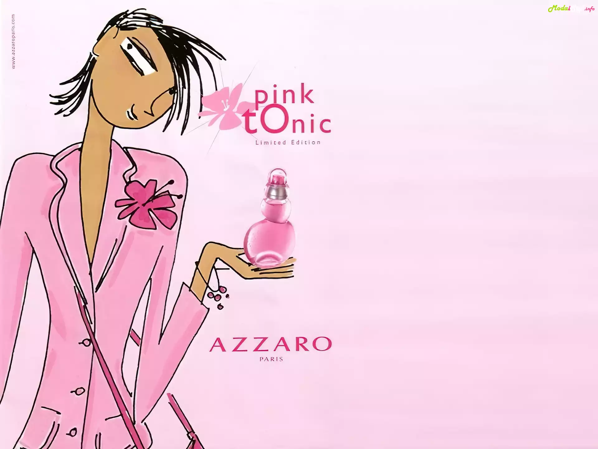 Azzaro, pink, tonic, flakon, perfumy, kobieta, rysunek